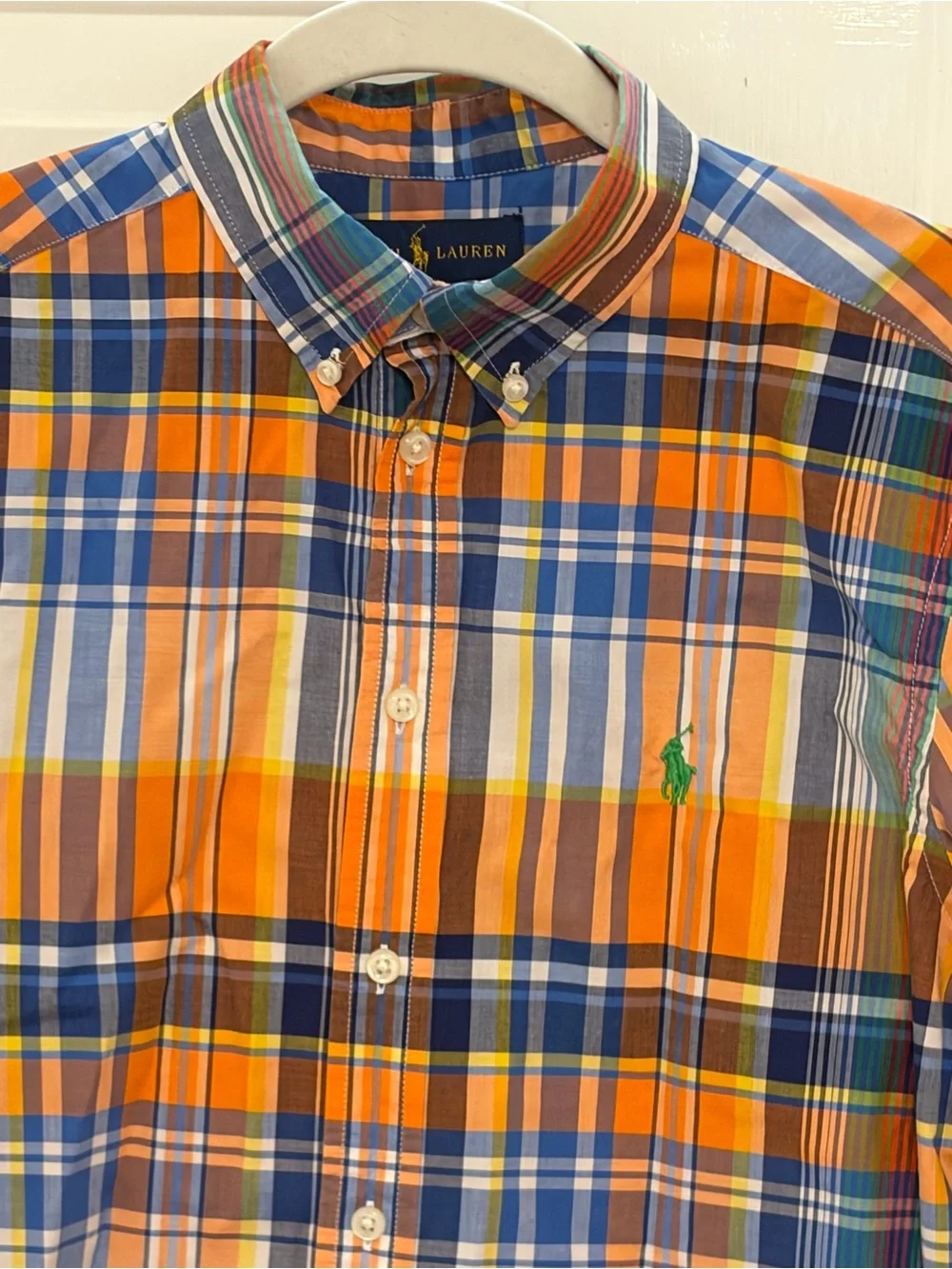 Ralph Lauren Boy’s Classic Orange Plaid Button Down  Shirt Size 14-16 EUC